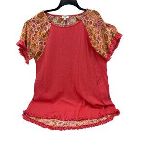 Umgee Womens Coral Pink Floral Shirt Dress Size L Linen Blend